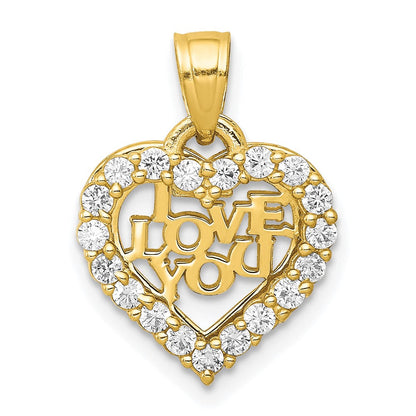 10K Gelbgold Klein Zirkonia I Liebe You Herz Charm