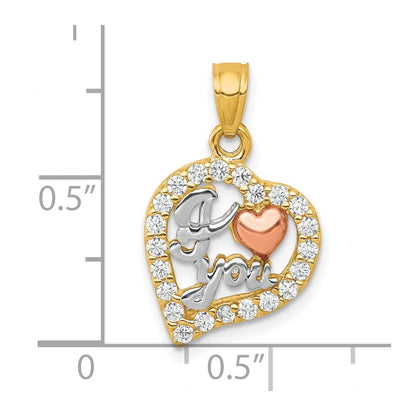 10K Bicolor mit Weiß Rhodium I Liebe You Zirkonia Herz Anhänger