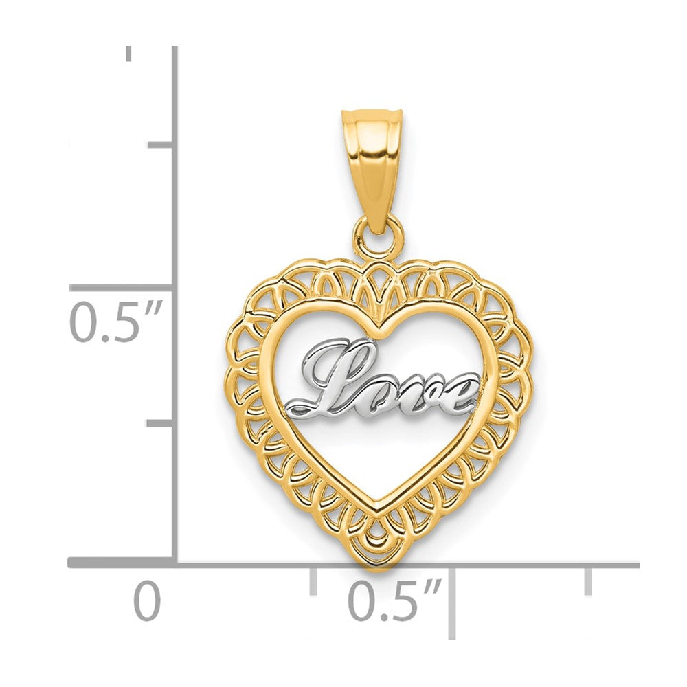 10K Gelb mit Rhodium mit Rhodium Liebe Herz Charm