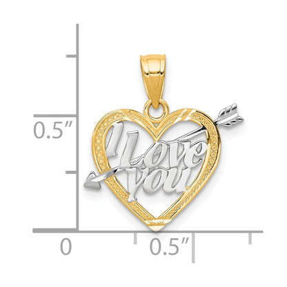 10K Gelb mit Rhodium mit Rhodium I Liebe You Herz Charm
