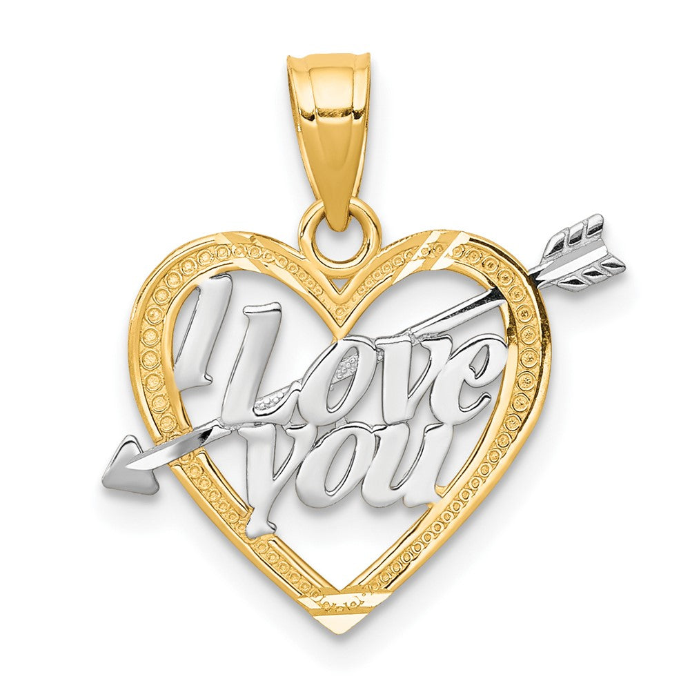 10K Gelb mit Rhodium mit Rhodium I Liebe You Herz Charm