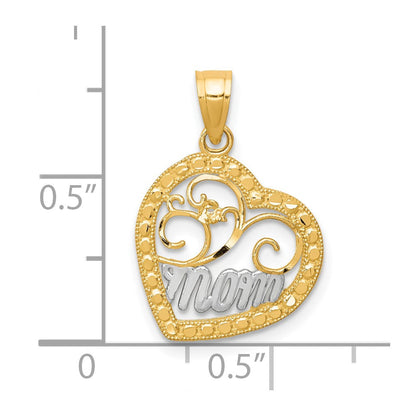 10K Gelb mit Rhodium & Rhodium Mama Herz Charm