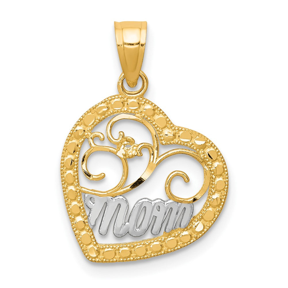 10K Gelb mit Rhodium & Rhodium Mama Herz Charm