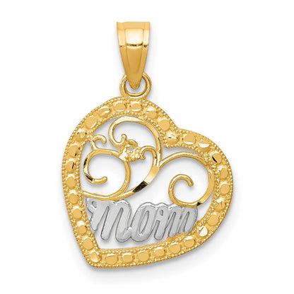 10K Gelb mit Rhodium & Rhodium Mama Herz Charm