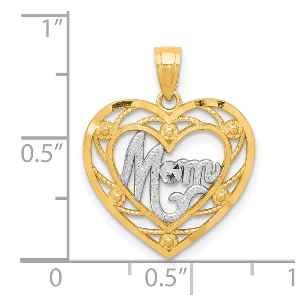 10K Gelb mit Rhodium & Rhodium Mama Herz Charm