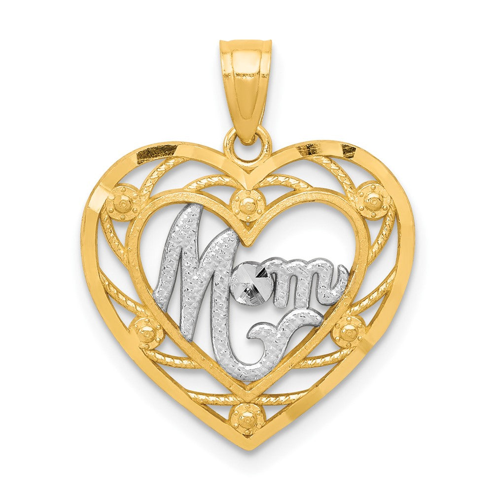 10K Gelb mit Rhodium & Rhodium Mama Herz Charm