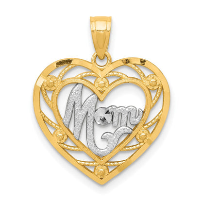 10K Gelb mit Rhodium & Rhodium Mama Herz Charm