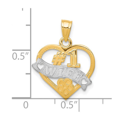 10K Gelb mit Rhodium #1 Wife Herz Charm