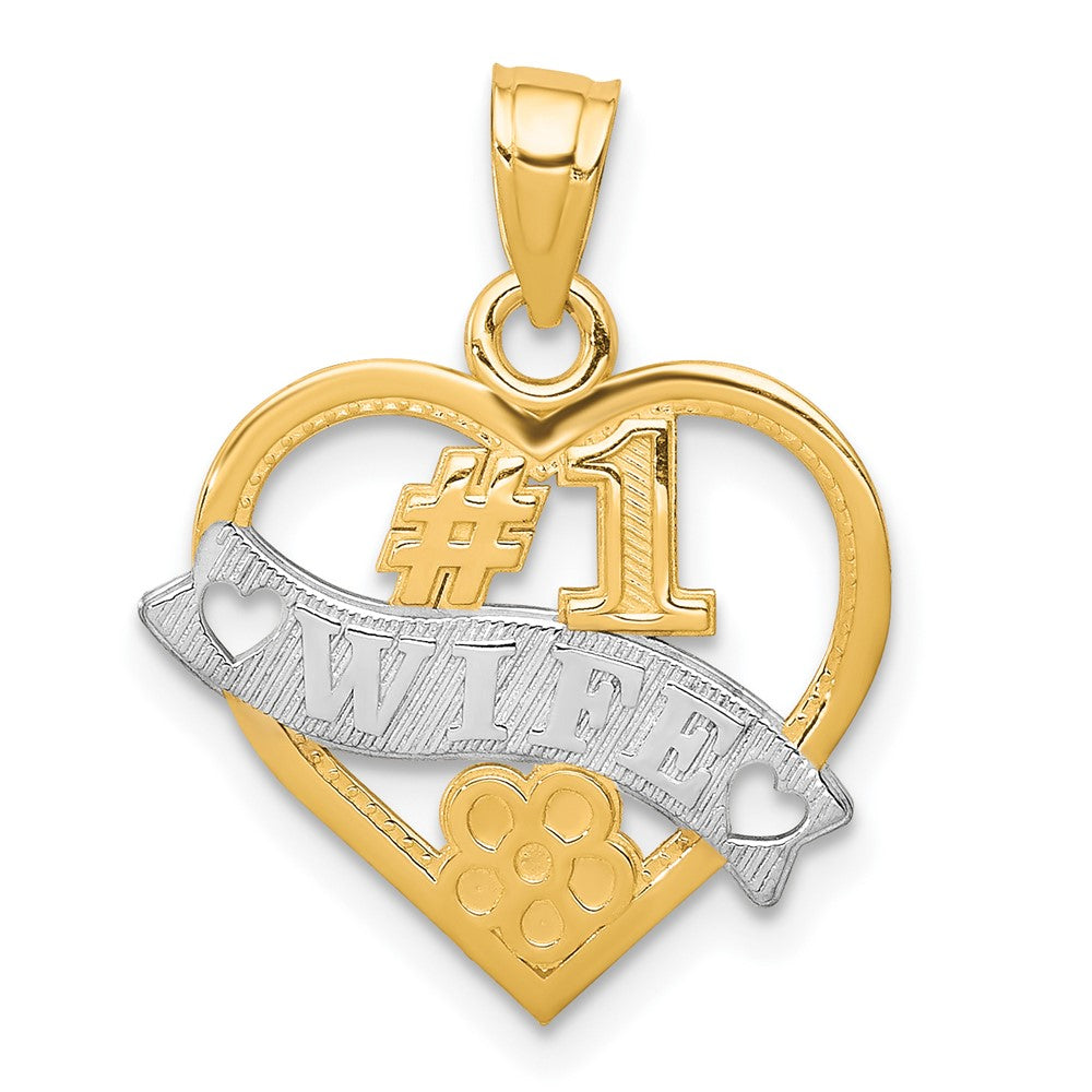 10K Gelb mit Rhodium #1 Wife Herz Charm