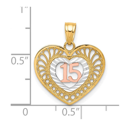 10K Bicolor mit Weiß Rhodium 15 Herz Anhänger