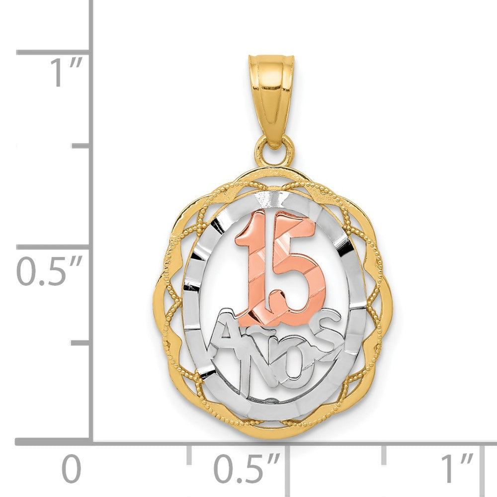 10K Bicolor mit Weiß Rhodium Süß 15 Anos Oval Anhänger