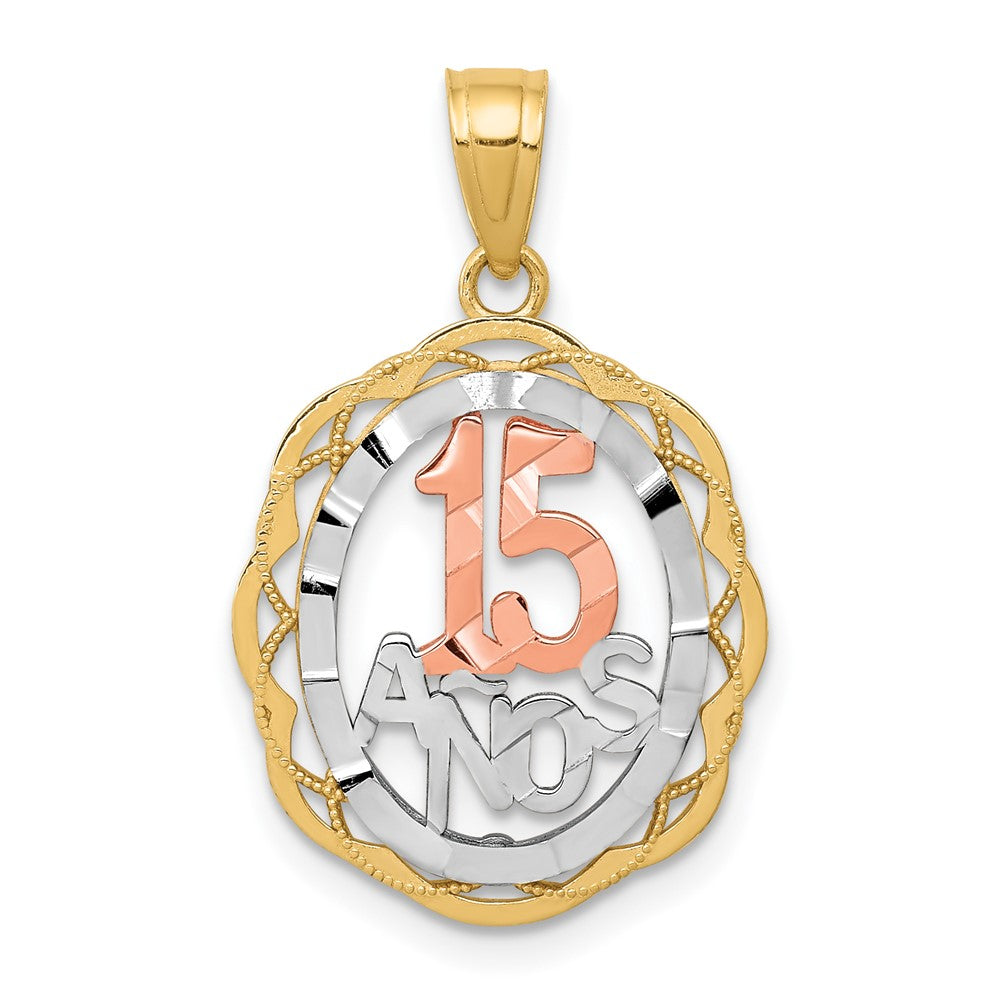 10K Bicolor mit Weiß Rhodium Süß 15 Anos Oval Anhänger