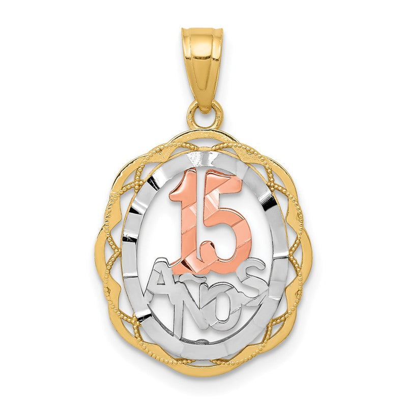 10K Bicolor mit Weiß Rhodium Süß 15 Anos Oval Anhänger