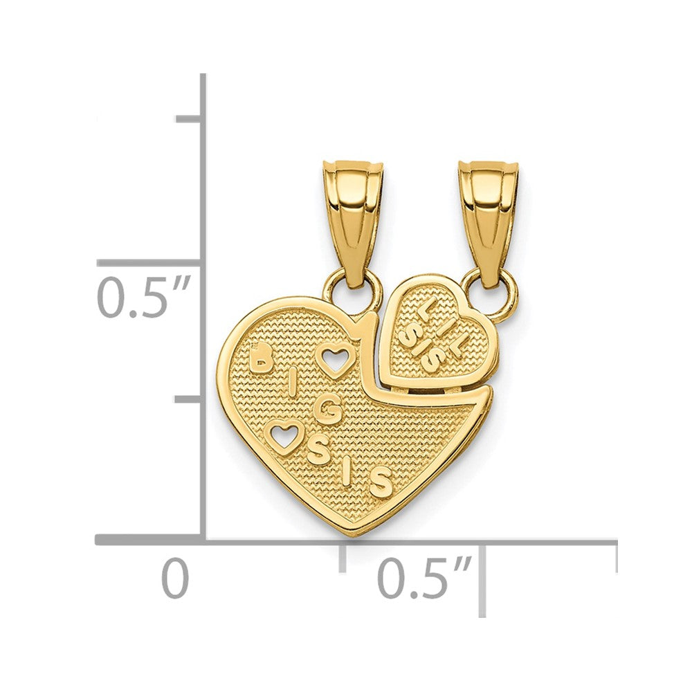 10K Gelbgold Big Sis, Lil Sis Break-apart Herz Charm