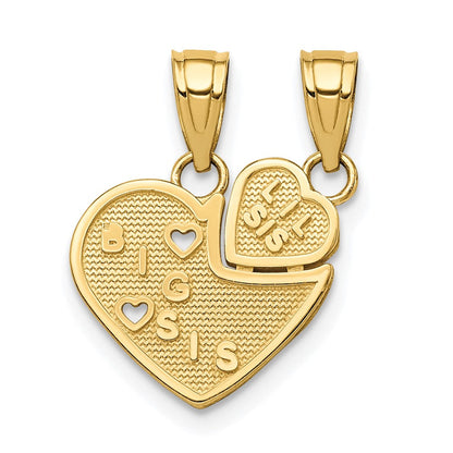 10K Gelbgold Big Sis, Lil Sis Break-apart Herz Charm
