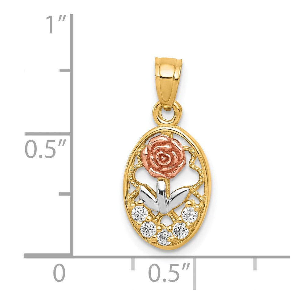 10K Bicolor mit Weiß Rhodium Zirkonia Rose Charm