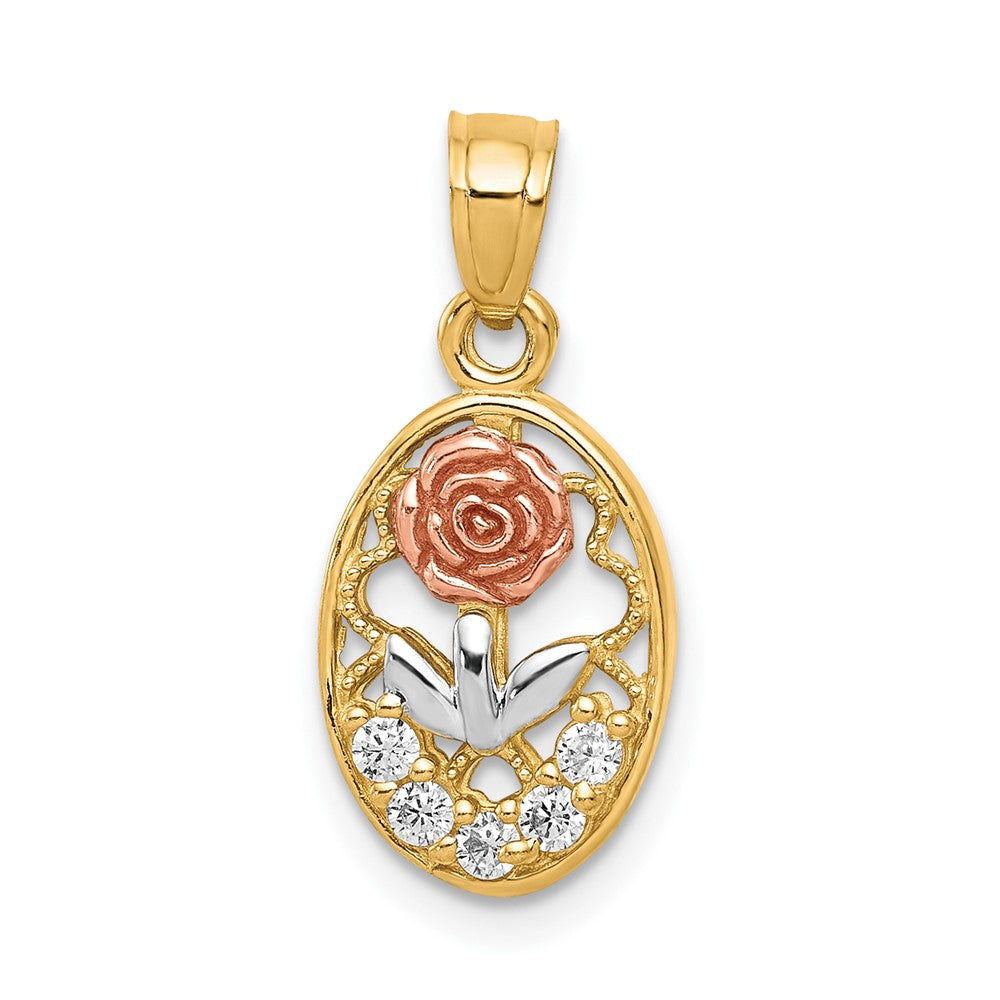10K Bicolor mit Weiß Rhodium Zirkonia Rose Charm