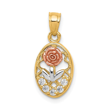 10K Bicolor mit Weiß Rhodium Zirkonia Rose Charm
