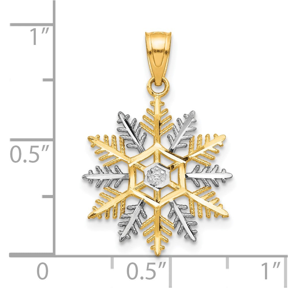 10K Gelb mit Rhodium Schneeflocke Charm