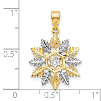 10K Gelb mit Rhodium Schneeflocke Charm