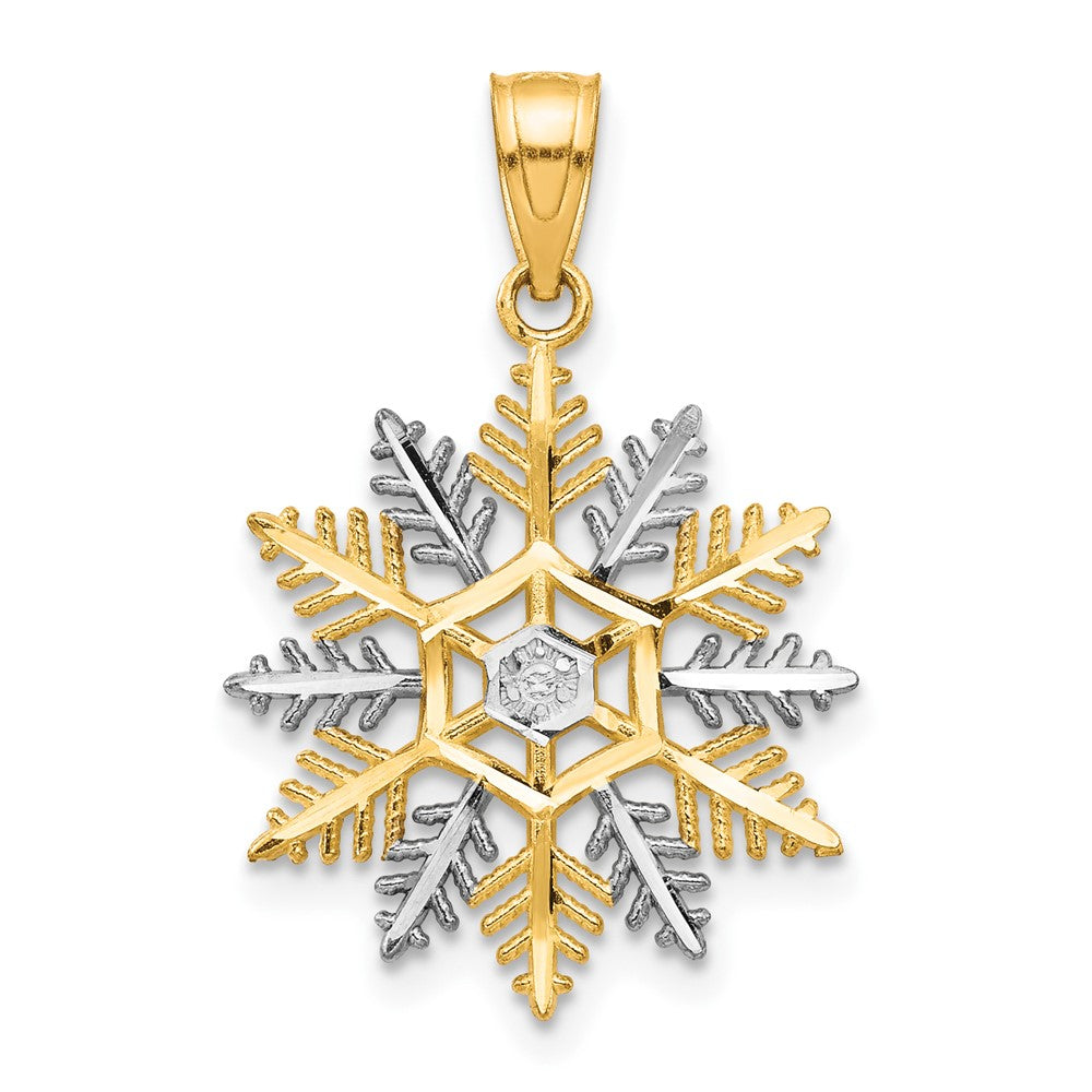 10K Gelb mit Rhodium Schneeflocke Charm