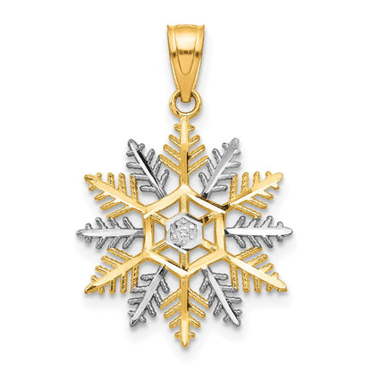 10K Gelb mit Rhodium Schneeflocke Charm