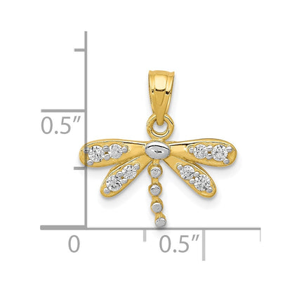10K Gelb mit Rhodium mit Rhodium Zirkonia Libelle Charm