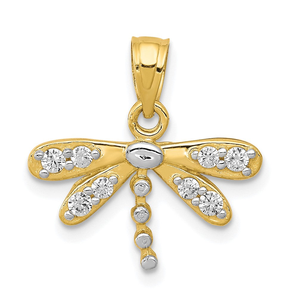 10K Gelb mit Rhodium mit Rhodium Zirkonia Libelle Charm
