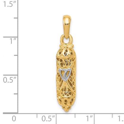 10K Gelb mit Rhodium & Rhodium Mezuzah mit Shin Charm