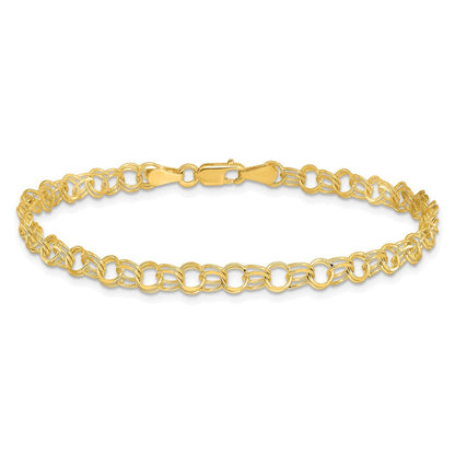 10K Gelbgold 10ky Massiv Doppelt Glieder Charm Armband