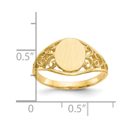 10K Gelbgold 8.5x7.5mm Satiniert Offen Rückseite Filigran Siegel Ring
