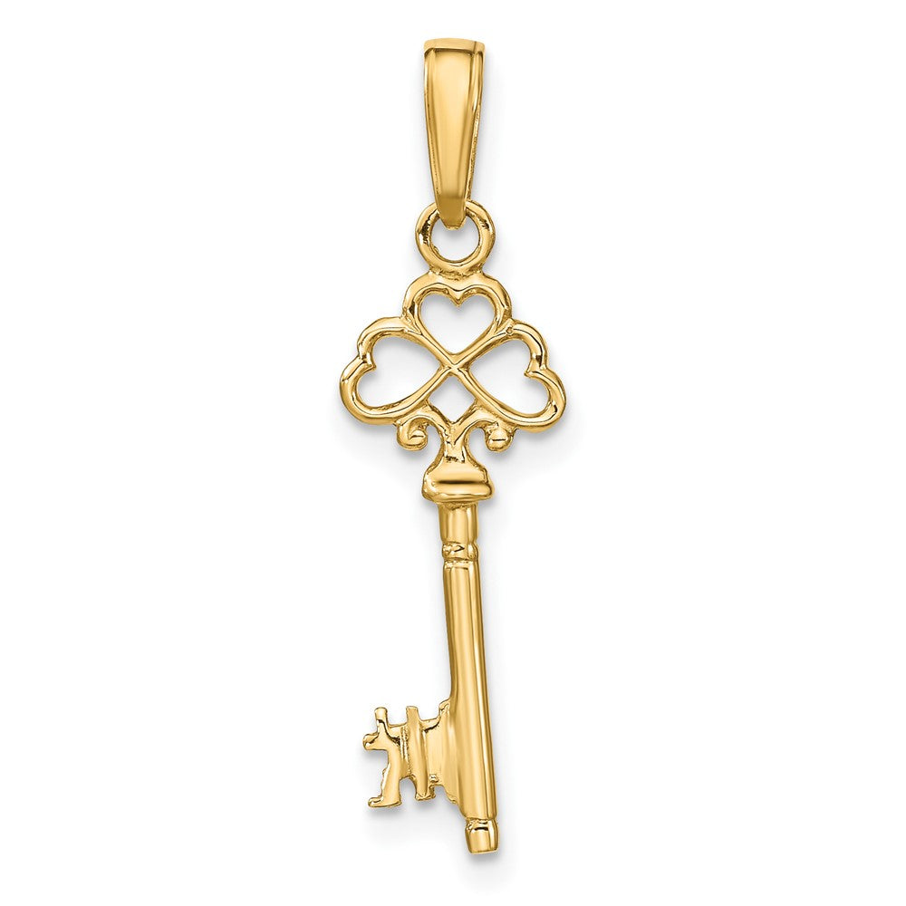 10K Gelbgold Poliert 3-d Herzen Key Charm