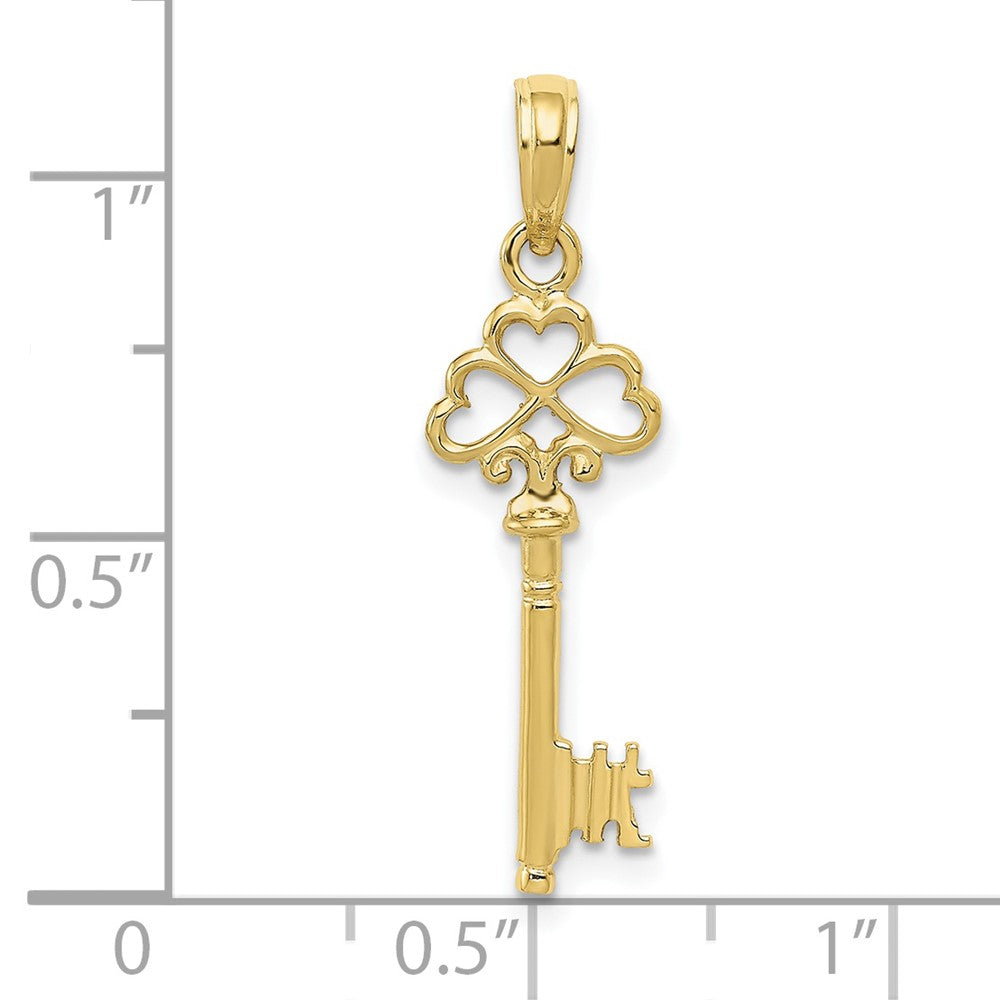 10K Gelbgold Poliert 3-d Herzen Key Charm