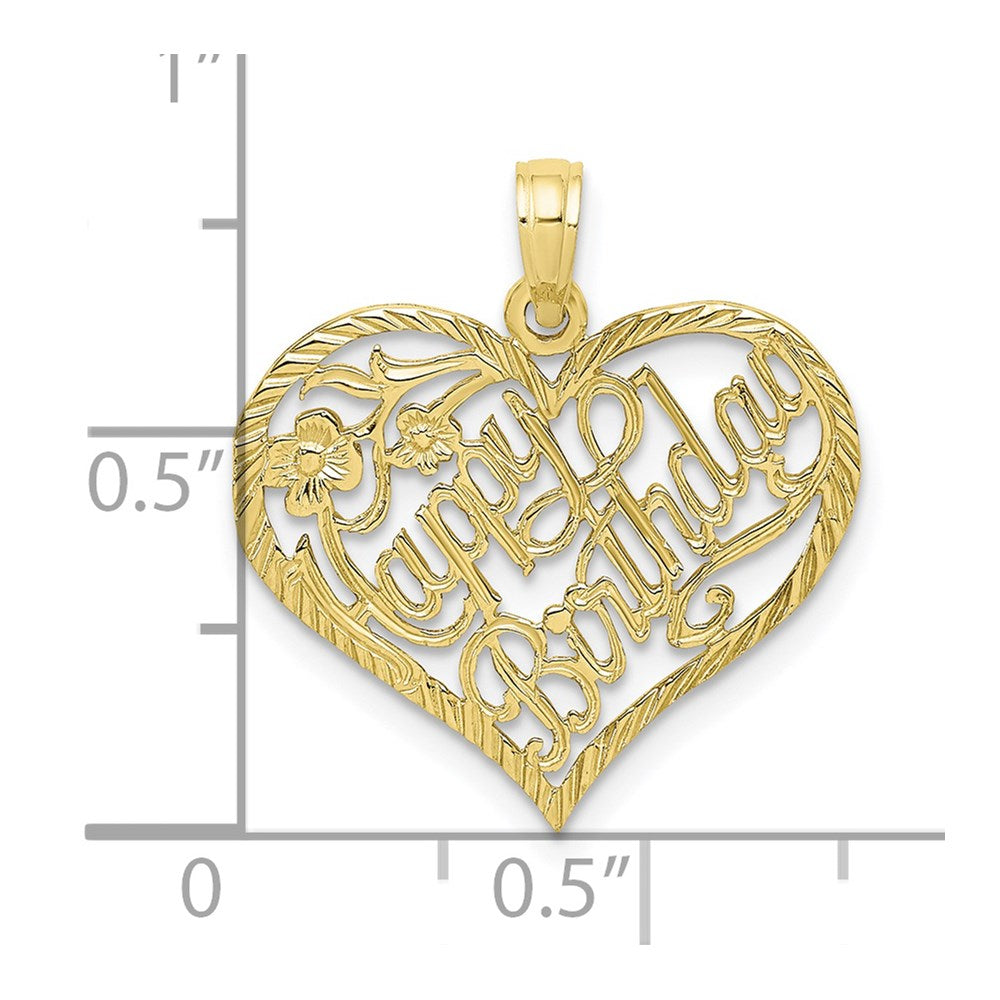 10K Gelbgold 10K Massiv Talking Happy Geburtstag Herz Anhänger