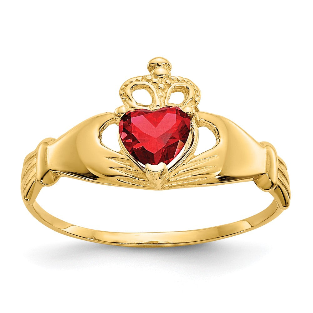 10K Gelbgold Zirkonia January Geburtsstein Claddagh Herz Ring