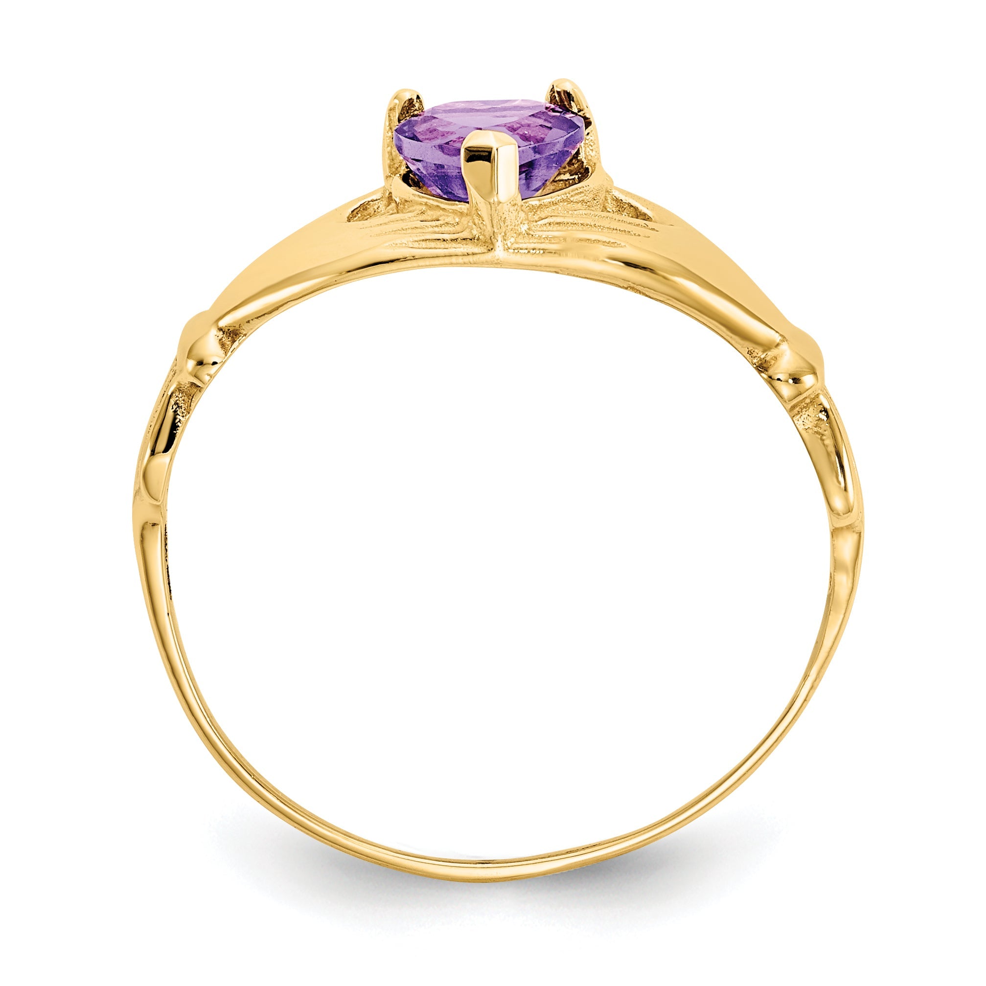 10K Gelbgold Zirkonia February Geburtsstein Claddagh Herz Ring