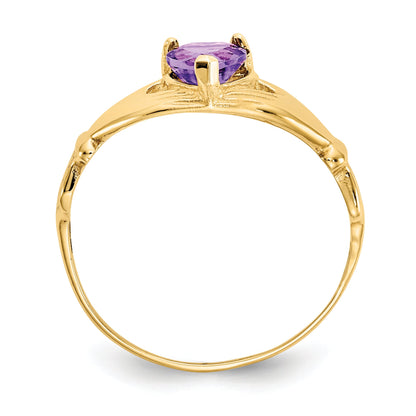 10K Gelbgold Zirkonia February Geburtsstein Claddagh Herz Ring
