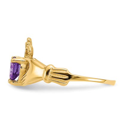 10K Gelbgold Zirkonia February Geburtsstein Claddagh Herz Ring