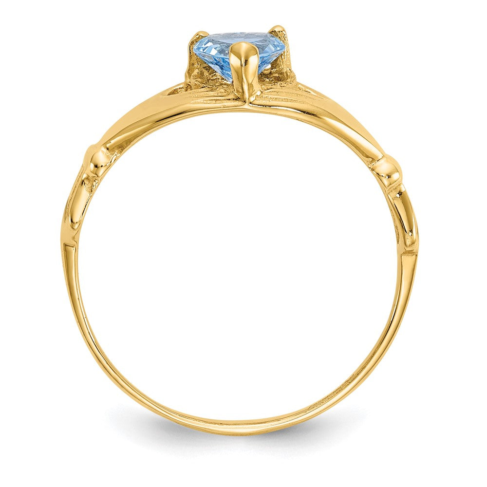 10K Gelbgold Zirkonia March Geburtsstein Claddagh Herz Ring