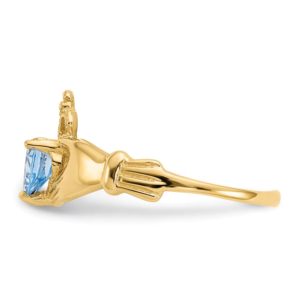 10K Gelbgold Zirkonia March Geburtsstein Claddagh Herz Ring