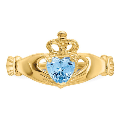 10K Gelbgold Zirkonia March Geburtsstein Claddagh Herz Ring