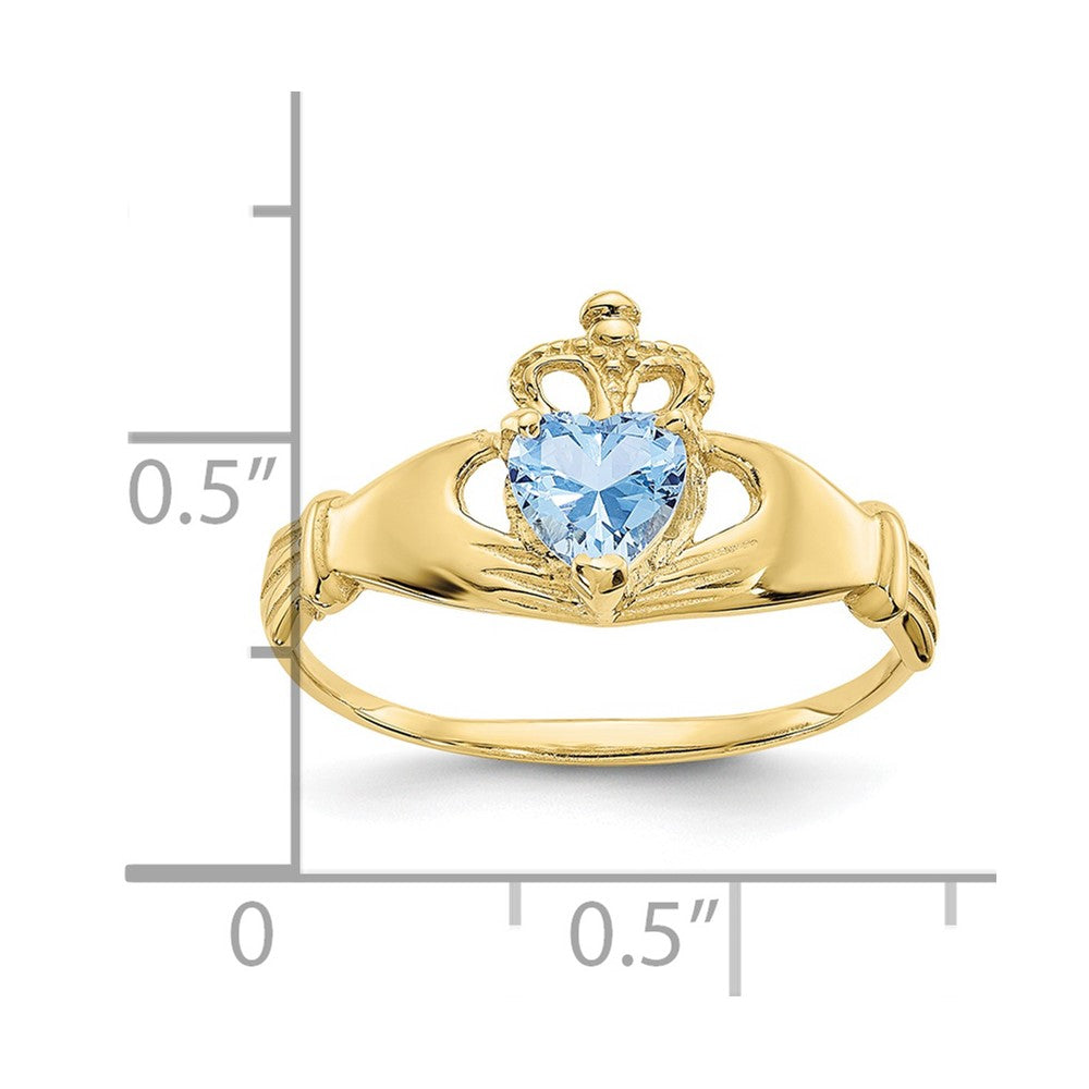 10K Gelbgold Zirkonia March Geburtsstein Claddagh Herz Ring