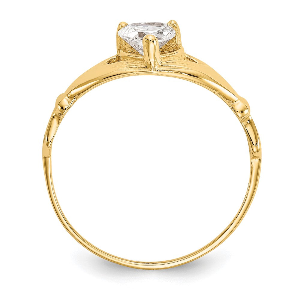 10K Gelbgold Zirkonia April Geburtsstein Claddagh Herz Ring