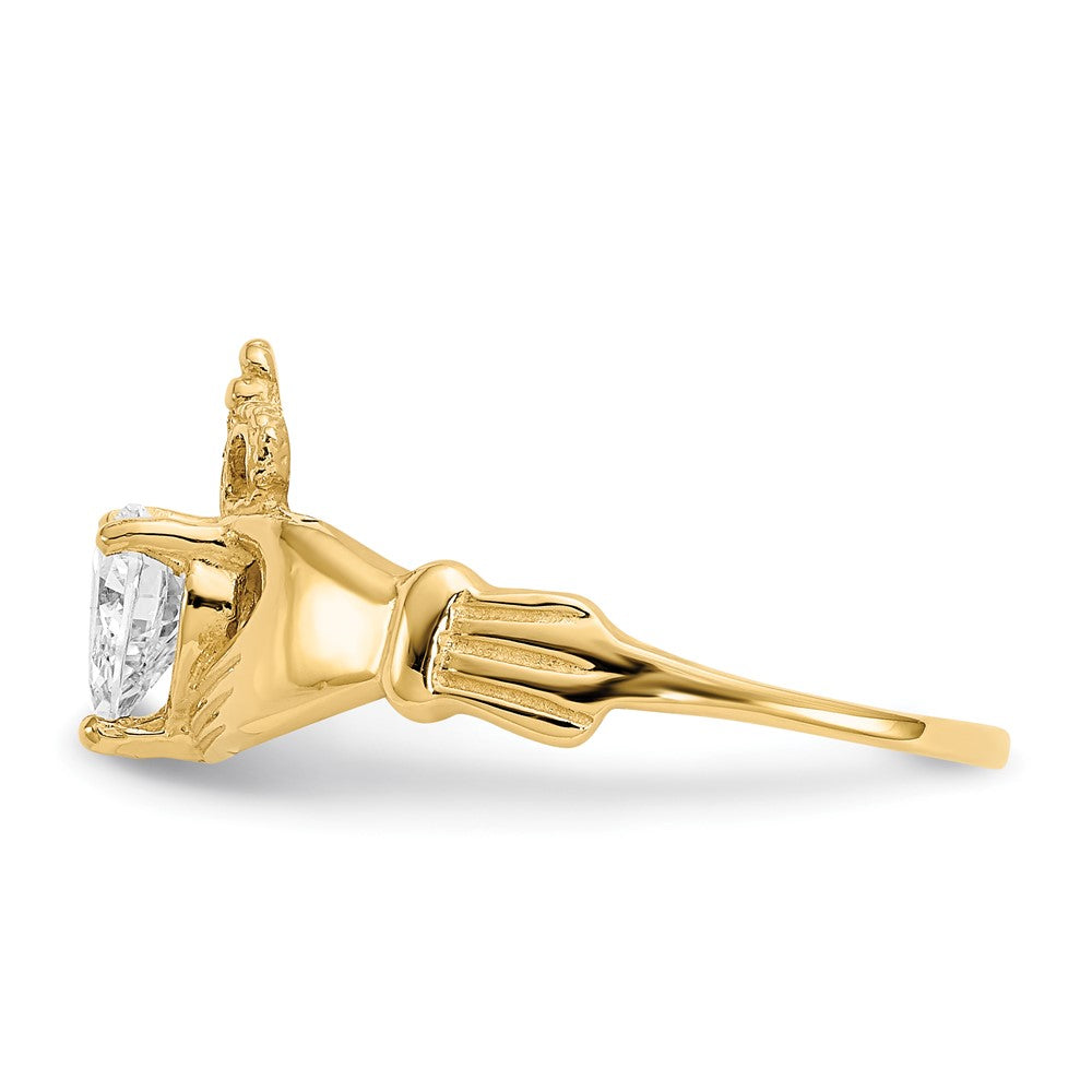 10K Gelbgold Zirkonia April Geburtsstein Claddagh Herz Ring