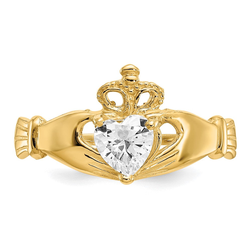 10K Gelbgold Zirkonia April Geburtsstein Claddagh Herz Ring
