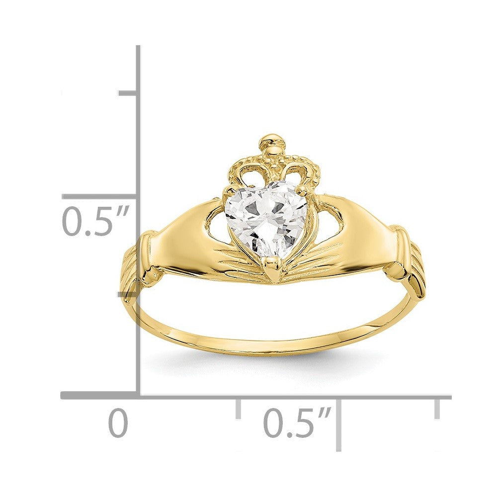 10K Gelbgold Zirkonia April Geburtsstein Claddagh Herz Ring
