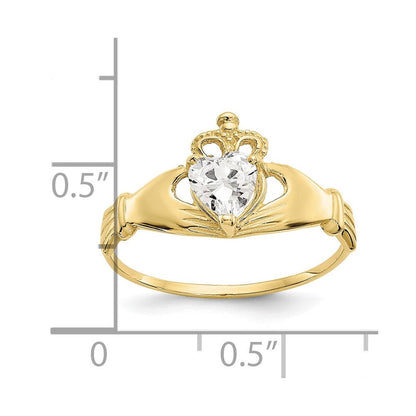 10K Gelbgold Zirkonia April Geburtsstein Claddagh Herz Ring