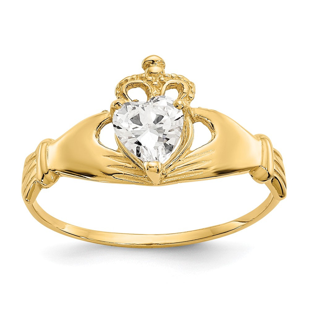 10K Gelbgold Zirkonia April Geburtsstein Claddagh Herz Ring