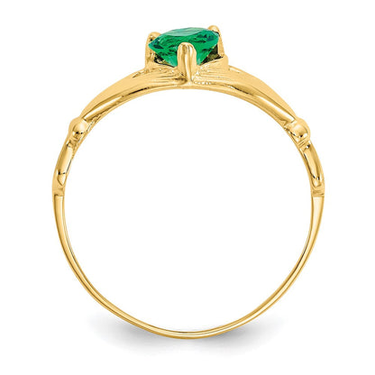 10K Gelbgold Zirkonia May Geburtsstein Claddagh Herz Ring