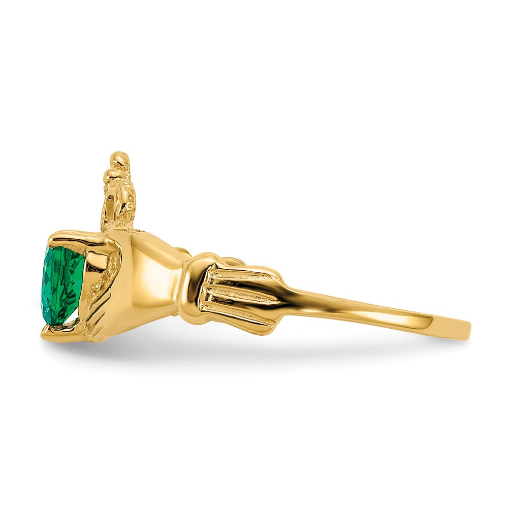 10K Gelbgold Zirkonia May Geburtsstein Claddagh Herz Ring